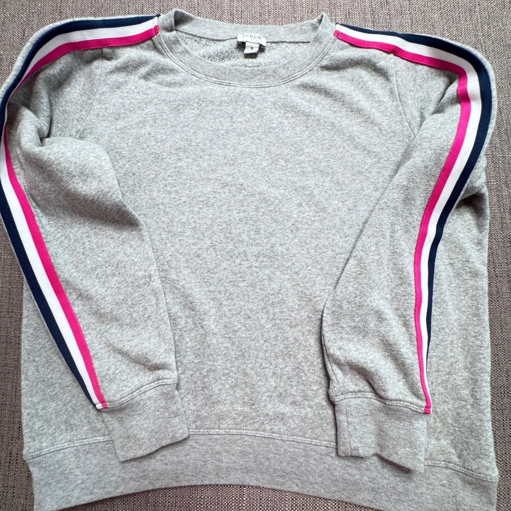 J.Crew Womens Heather Gray Side Stripe Crewneck Sweatshirt Pink Navy S
